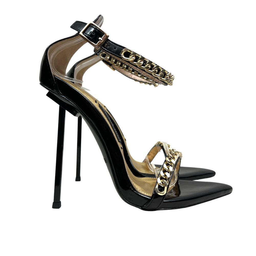 Jessica Rich Monaco Women Stiletto Heel Black Patent Leather Gold Chain EUR 36